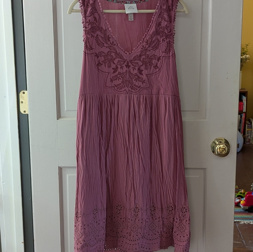 Knox Rose Mauve Embroidered Eyelet Lined Dress